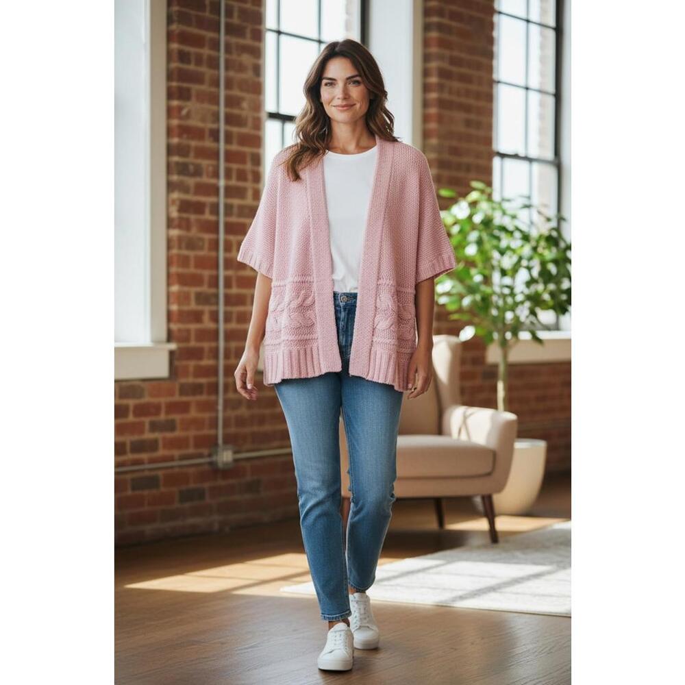 Chico's Pink Knit Open‎ Front Cardigan Size 2